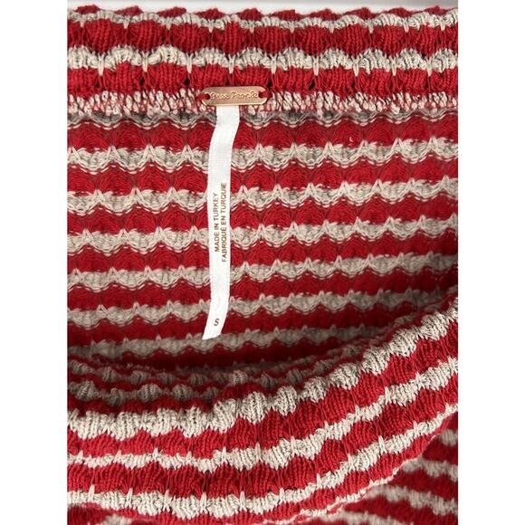 Free People Red Striped Knit High Rise Slit Maxi Skirt Size Small Beach Casual - Picture 4 of 5